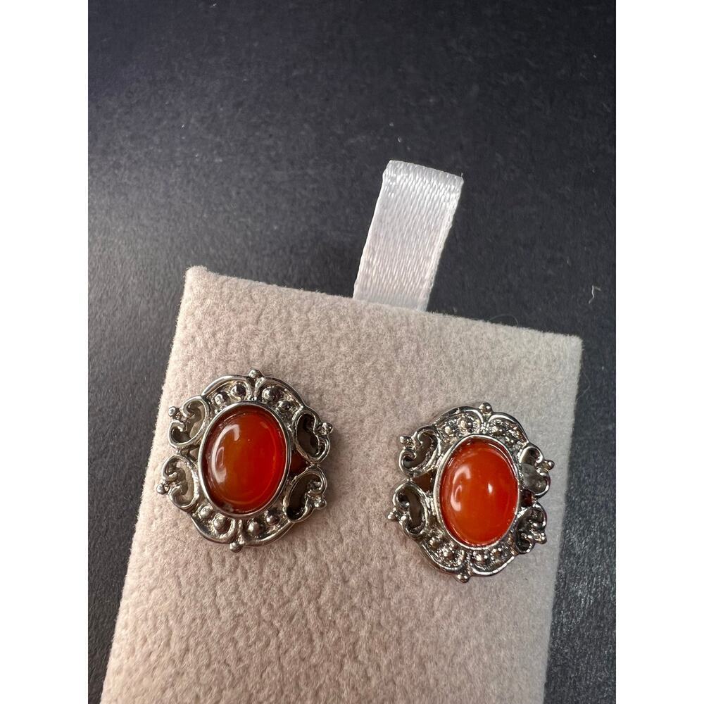 Carnelian stainless steel stud earrings - Picture 7 of 11